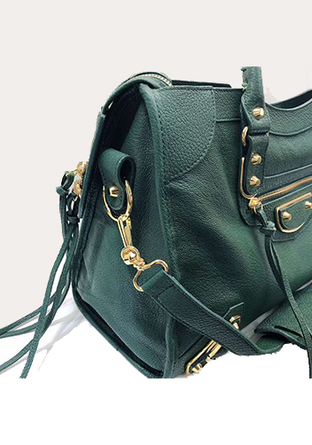 The Route 66 Goatskin Leather Large Bag Green Gold Hardware