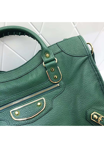 The Route 66 Goatskin Leather Large Bag Green Gold Hardware