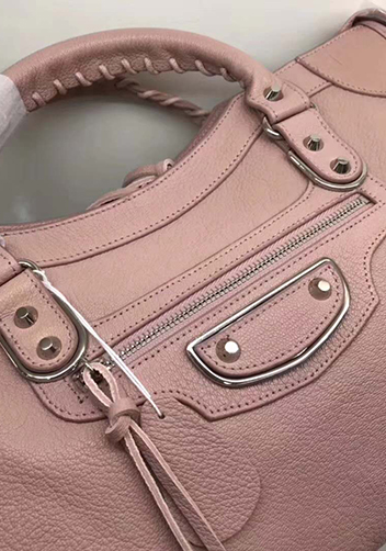 The Route 66 Goatskin Leather Large Bag Pink Silver Hardware