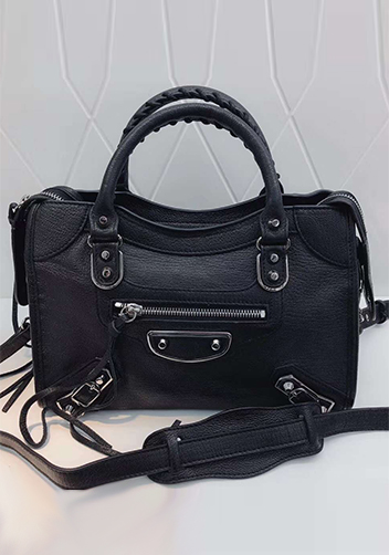 The Route 66 Goatskin Leather Medium Bag Black Silver Hardware