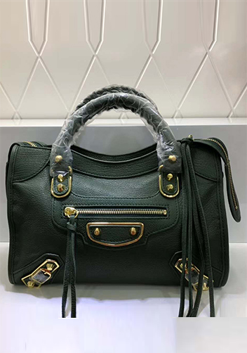 The Route 66 Goatskin Leather Medium Bag Green Gold Hardware