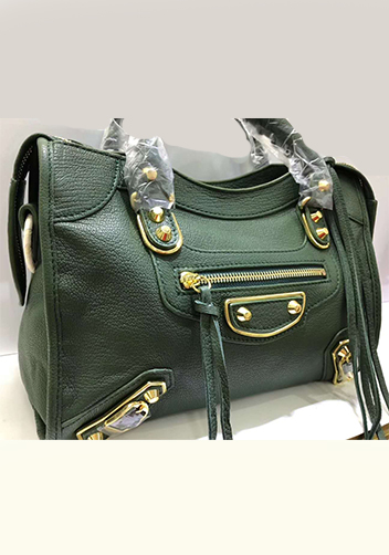 The Route 66 Goatskin Leather Medium Bag Green Gold Hardware