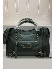 The Route 66 Goatskin Leather Medium Bag Green Silver Hardware