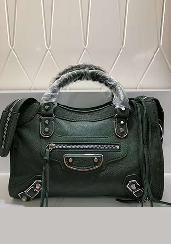 The Route 66 Goatskin Leather Medium Bag Green Silver Hardware