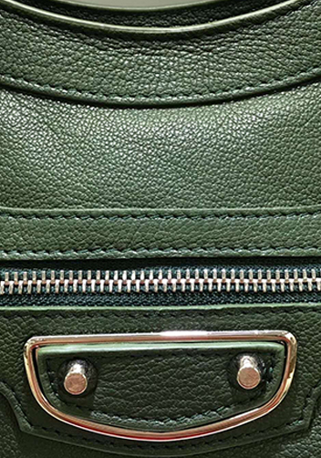 The Route 66 Goatskin Leather Medium Bag Green Silver Hardware