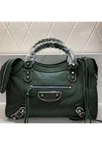 The Route 66 Goatskin Leather Medium Bag Green Silver Hardware