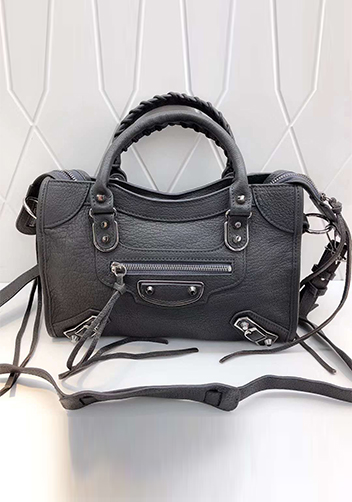 The Route 66 Goatskin Leather Medium Bag Grey Silver Hardware