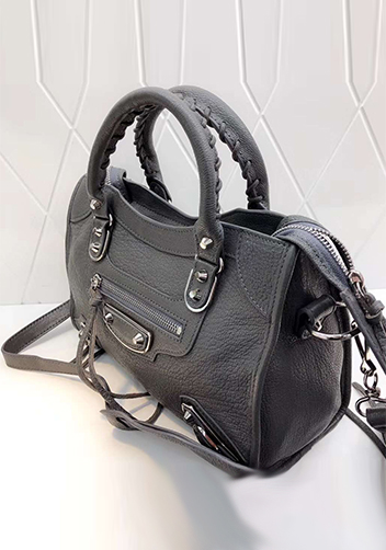 The Route 66 Goatskin Leather Medium Bag Grey Silver Hardware