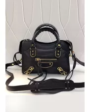 The Route 66 Goatskin Leather Small Bag Black Gold Hardware