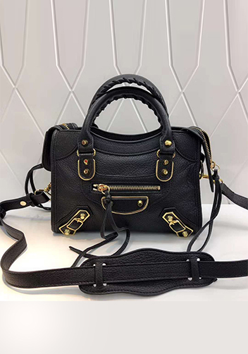 The Route 66 Goatskin Leather Small Bag Black Gold Hardware