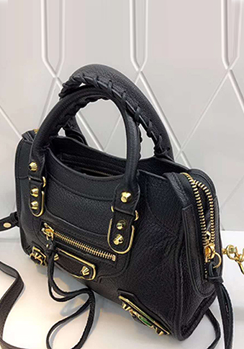 The Route 66 Goatskin Leather Small Bag Black Gold Hardware