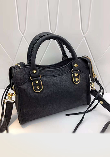 The Route 66 Goatskin Leather Small Bag Black Gold Hardware