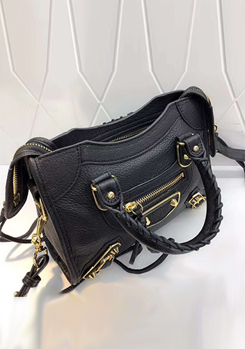 The Route 66 Goatskin Leather Small Bag Black Gold Hardware