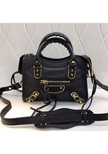 The Route 66 Goatskin Leather Small Bag Black Gold Hardware