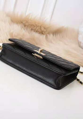 Adeline Lamb Skin Leather Shoulder Bag Black