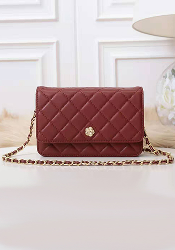 Adeline Lambskin Leather Diamond Shape Shoulder Bag Burgundy