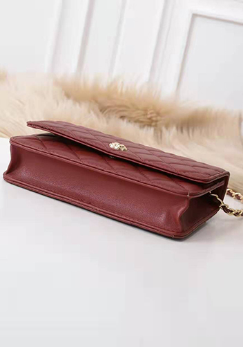 Adeline Lambskin Leather Diamond Shape Shoulder Bag Burgundy