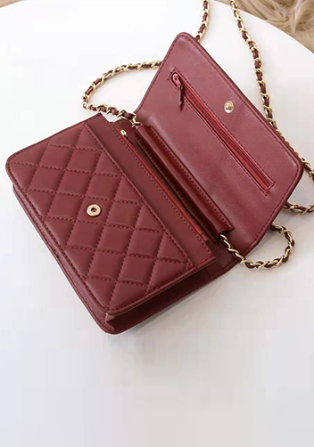 Adeline Lambskin Leather Diamond Shape Shoulder Bag Burgundy