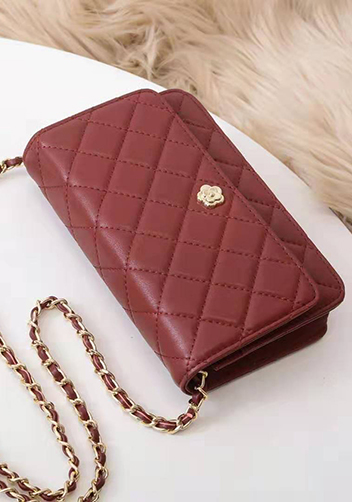 Adeline Lambskin Leather Diamond Shape Shoulder Bag Burgundy