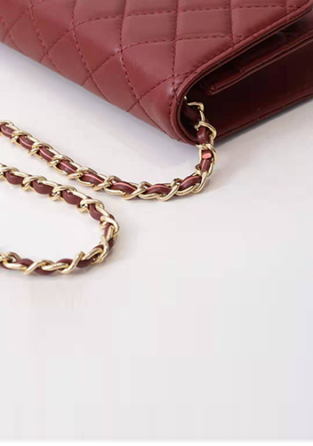 Adeline Lambskin Leather Diamond Shape Shoulder Bag Burgundy