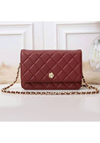 Adeline Lambskin Leather Diamond Shape Shoulder Bag Burgundy