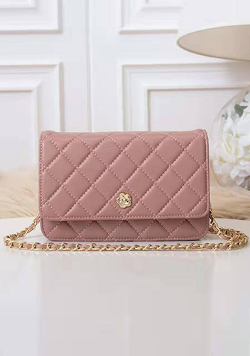 Adeline Lambskin Leather Diamond Shape Shoulder Bag Pink