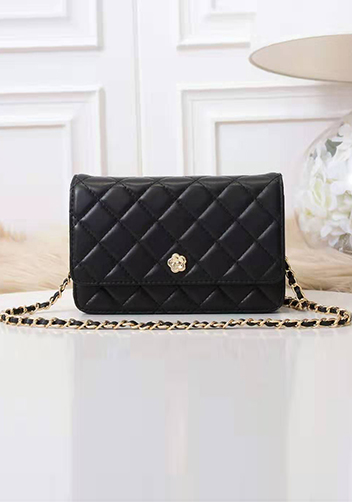 Adeline Lambskin Leather Diamond Shape Shoulder Bag Black