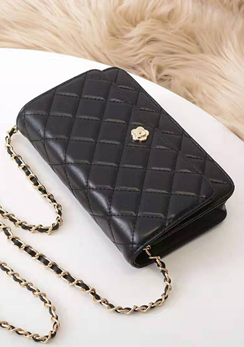 Adeline Lambskin Leather Diamond Shape Shoulder Bag Black