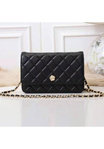 Adeline Lambskin Leather Diamond Shape Shoulder Bag Black