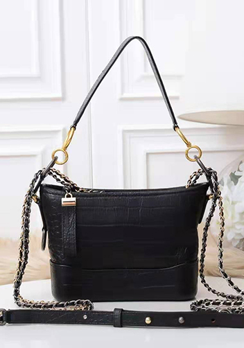 Kristy Leather Bucket Bag Croc Black