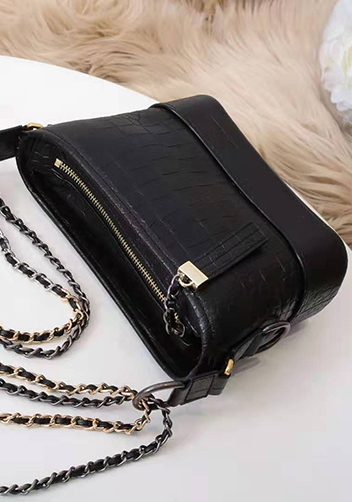 Kristy Leather Bucket Bag Croc Black