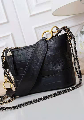 Kristy Leather Bucket Bag Croc Black