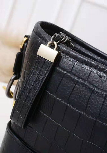 Kristy Leather Bucket Bag Croc Black