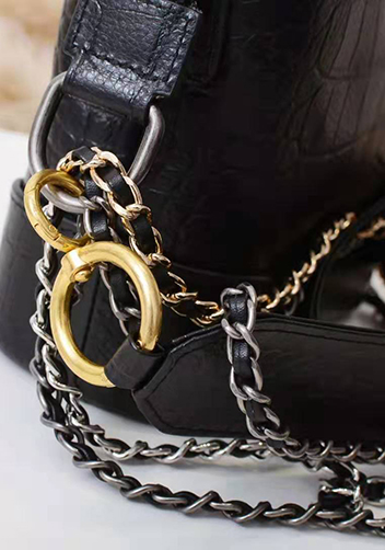 Kristy Leather Bucket Bag Croc Black