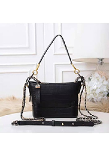Kristy Leather Bucket Bag Croc Black