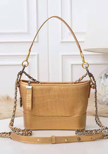 Kristy Leather Bucket Bag Croc Gold