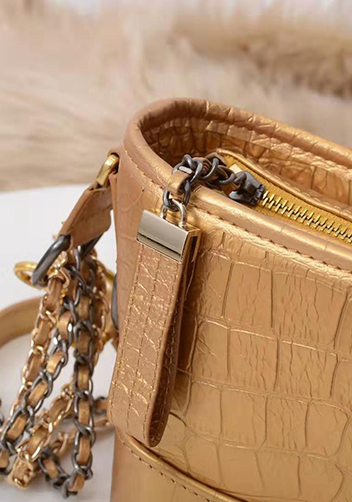 Kristy Leather Bucket Bag Croc Gold