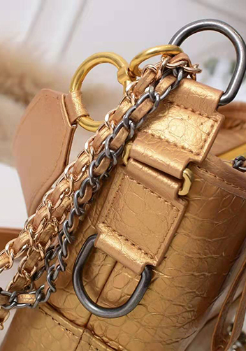 Kristy Leather Bucket Bag Croc Gold