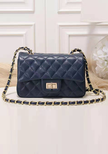 Adele Quilted Leather Flap Mini Bag Blue Gold Hardware