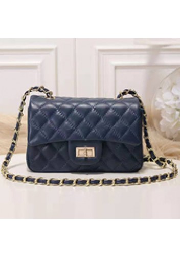Adele Quilted Leather Flap Mini Bag Blue Gold Hardware
