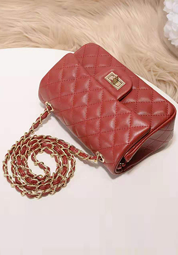 Adele Quilted Leather Flap Mini Bag Red Gold Hardware