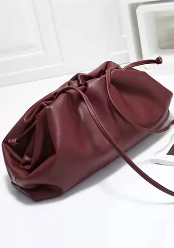 Dina Leather Large Clutch Shoulder Bag Burgundy