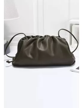 Dina Leather Large Clutch Shoulder Bag Green