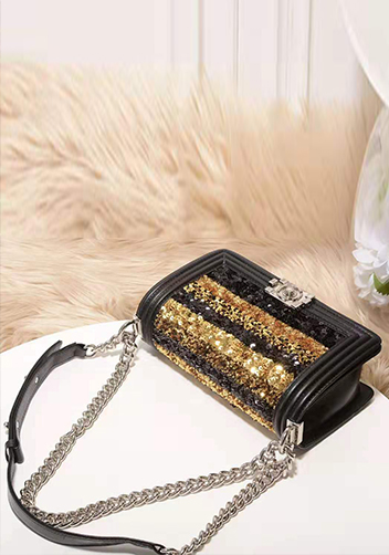 Ingrid Leather Flap Gold Sequins Black