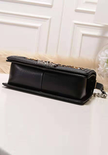 Ingrid Leather Flap Gold Sequins Black