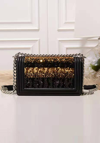 Ingrid Leather Flap Gold Sequins Black