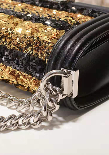 Ingrid Leather Flap Gold Sequins Black