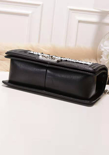 Ingrid Leather Flap Sliver Sequins Black