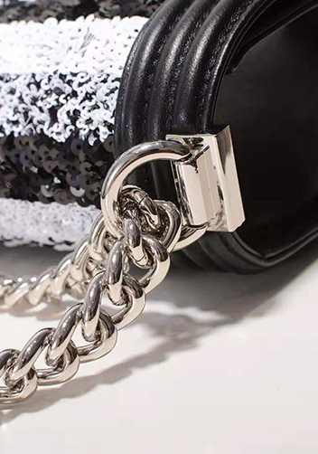 Ingrid Leather Flap Sliver Sequins Black
