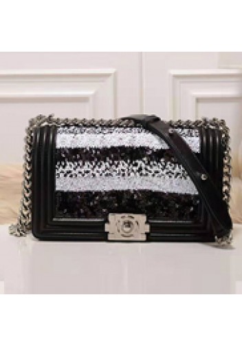 Ingrid Leather Flap Sliver Sequins Black